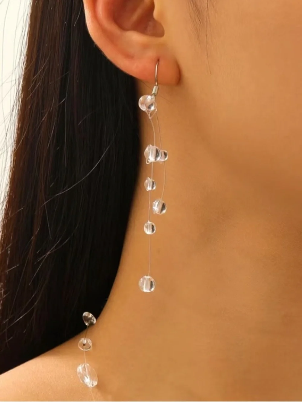 Astrid Floating Clear Drop Jewelry Set Necklace & Long Earrings New